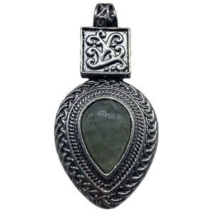 Moss Prehnite Gemstone Sterling Silver 925 Pendant 2.75in